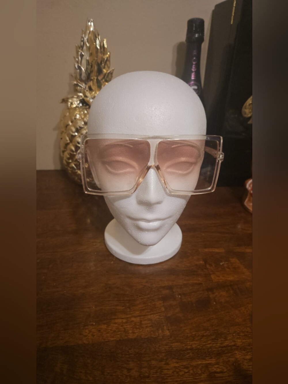 Oversized Clear Frame Sunglasses with Pink Tint